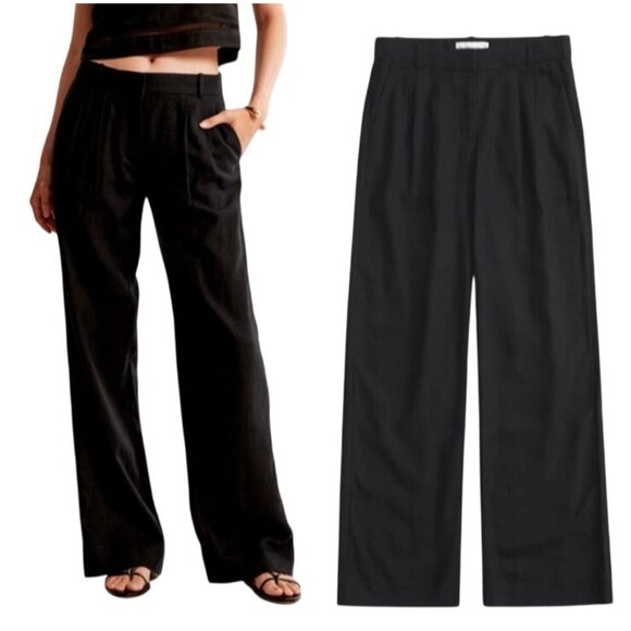 Abercrombie & fitch 32/14L Sloane Low Rise Tailored Linen-Blend Pant Wide leg - Picture 1 of 15